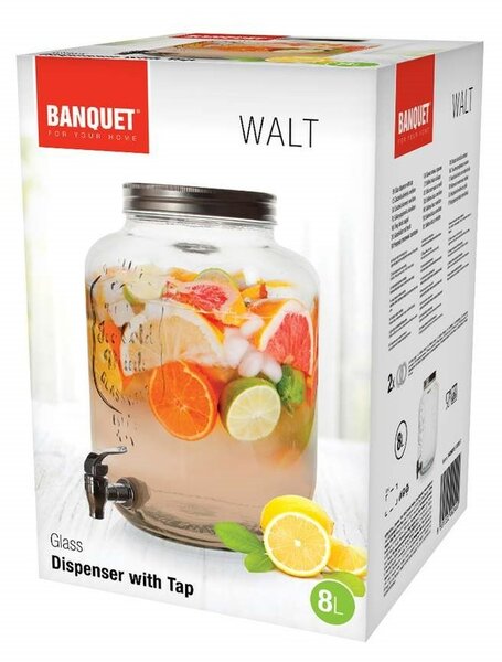 Banquet Skleněný zásobník s ventilem WALT, 8 l