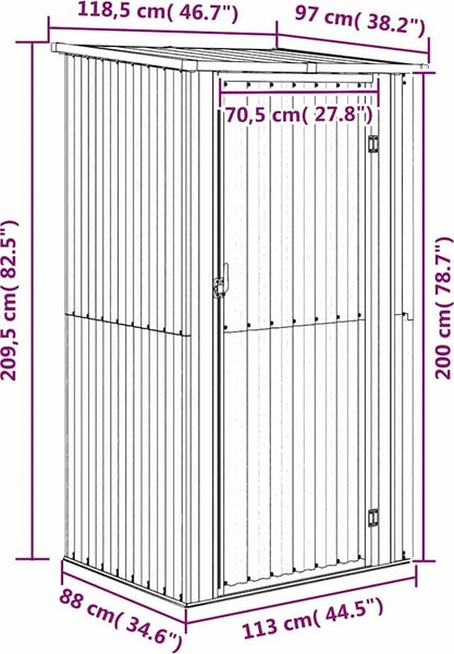 VidaXL Zahradní domek 118,5 x 97 x 209,5 cm pozinkovaná ocel [150900] Barva: Hnědá