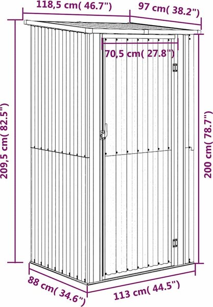 VidaXL Zahradní domek 118,5 x 97 x 209,5 cm pozinkovaná ocel [150900] Barva: Hnědá