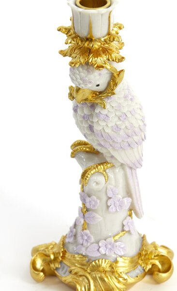 Zlatý antik svícen s papouškem Lora lilac - 12*11*29 cm - Light & Living