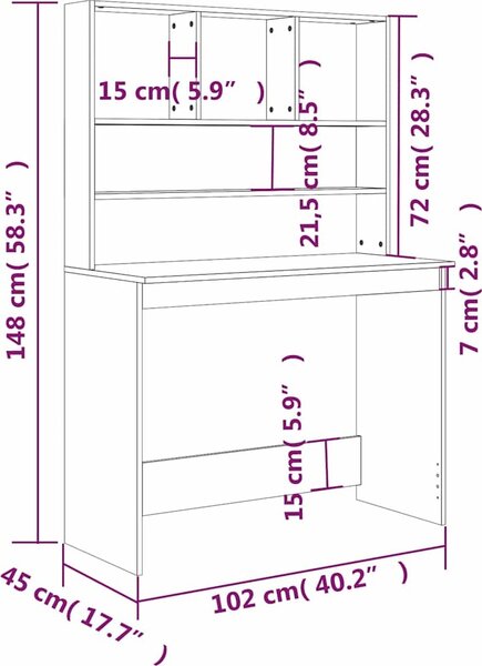 VidaXL Psací stůl s policemi 102x45x148 cm kompozitní dřevo [823005] Barva: Černá