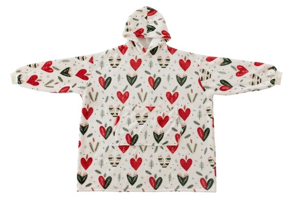 Beránková mikinová deka s rukávy a kapucí WINTER HEARTS, barevná