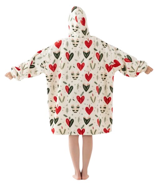 Beránková mikinová deka s rukávy a kapucí WINTER HEARTS, barevná