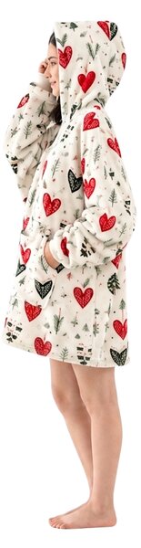 Beránková mikinová deka s rukávy a kapucí WINTER HEARTS, barevná