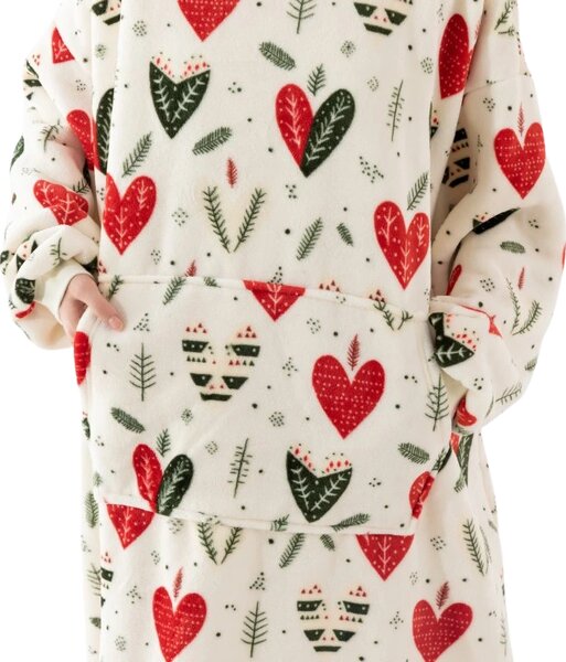 Beránková mikinová deka s rukávy a kapucí WINTER HEARTS, barevná