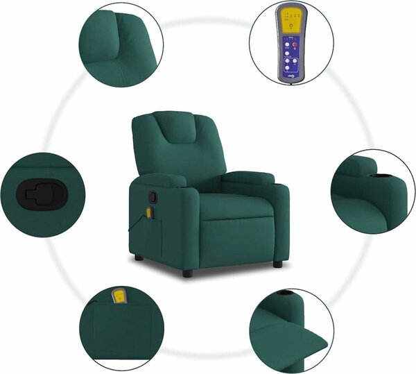 VidaXL Masážní polohovací křeslo textil [372383] Barva: Tmavě zelená