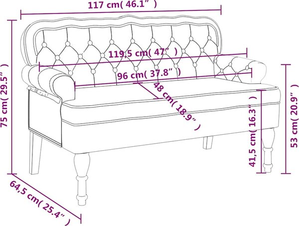VidaXL Lavice s opěradlem 119,5 x 64,5 x 75 cm samet [372161] Barva: Růžová