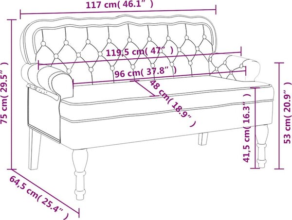 VidaXL Lavice s opěradlem 119,5 x 64,5 x 75 cm samet [372161] Barva: Růžová