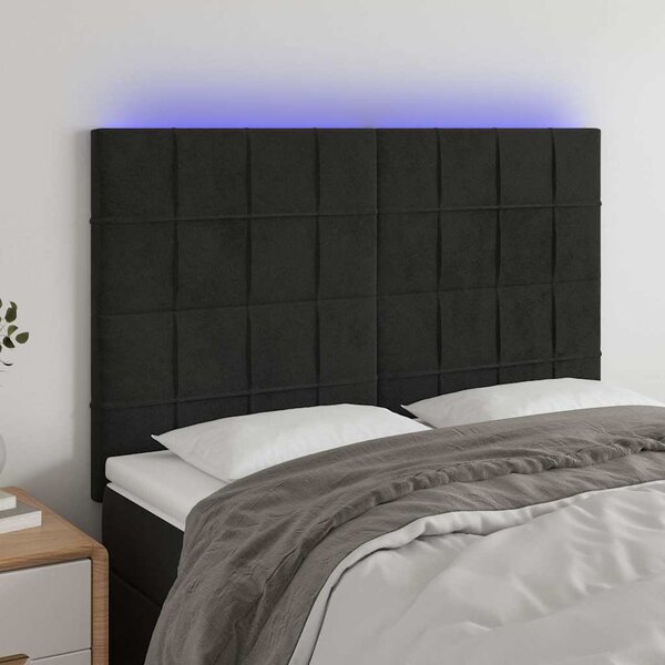 VidaXL Čelo postele s LED 144x5x118/128 cm samet [3122473] Barva: Tmavě šedá
