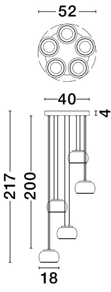 Kouřově šedé skleněné závěsné LED světlo Nova Luce Bios 52 cm