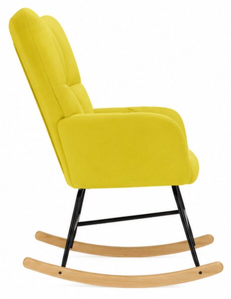 Relaxační křeslo, houpací, dřevo/kov/textil, 96x62x79 cm, nohy světlé/žlutá, Dekorino KR20260135