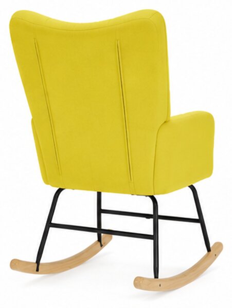 Relaxační křeslo, houpací, dřevo/kov/textil, 96x62x79 cm, nohy světlé/žlutá, Dekorino KR20260135