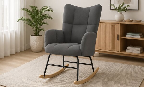 Relaxační křeslo, houpací, dřevo/kov/textil, 96x62x79 cm, nohy světlé/tmavě šedá, Dekorino KR20260133