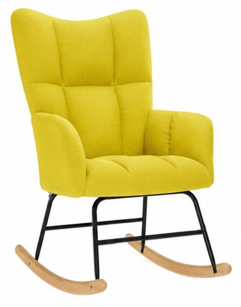 Relaxační křeslo, houpací, dřevo/kov/textil, 96x62x79 cm, nohy světlé/žlutá, Dekorino KR20260135