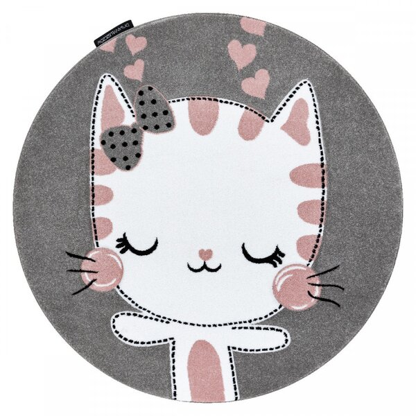 Hans Home | Dětský kusový koberec Petit Kitty cat grey kruh - 120x120 (průměr) kruh