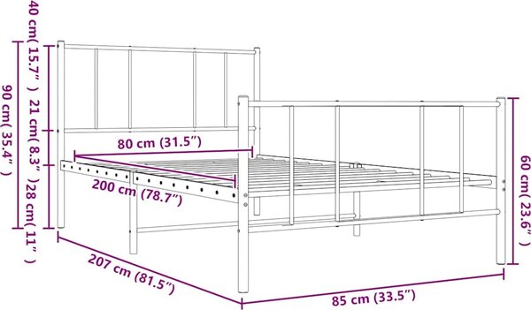 VidaXL Kovový rám postele s hlavovým a nožním čelem 80 x 200 cm [352489] Barva: Bílá