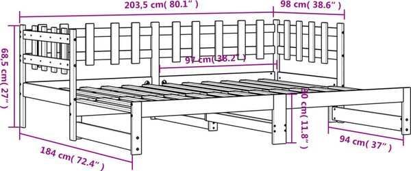 VidaXL Výsuvná postel 2x (90 x 200) cm masivní borovice [840390] Barva: Přírodní