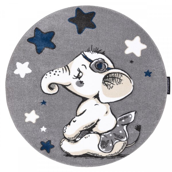Hans Home | Dětský kusový koberec Petit Elephant stars grey kruh - 120x120 (průměr) kruh