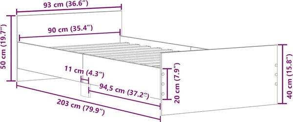 VidaXL Rám postele 90 x 200 cm kompozitní dřevo [835930] Barva: Černý dub