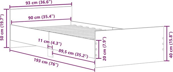 VidaXL Rám postele bez matrace 90 x 190 cm kompozitní dřevo [835939] Barva: Bílá