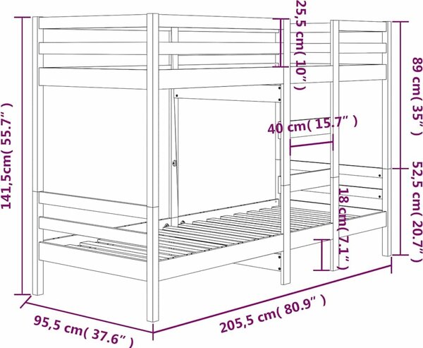 VidaXL Patrová postel 90 x 200 cm masivní borové dřevo [3139832] Barva: Přírodní