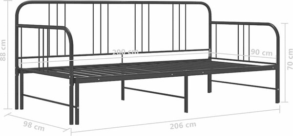 VidaXL Rám vysouvací postele/pohovky kovový 90 x 200 cm [324752] Barva: Šedá