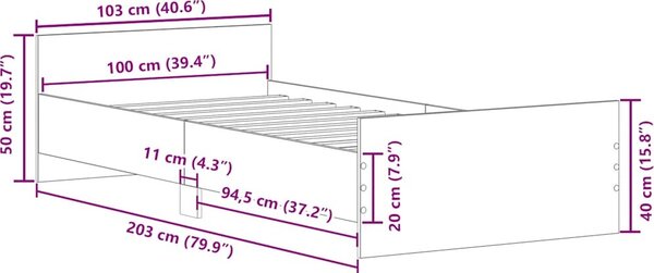VidaXL Rám postele 100 x 200 cm kompozitní dřevo [835938] Barva: šedá sonoma