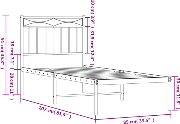 VidaXL Kovový rám postele s čelem 80 x 200 cm [373731] Barva: Bílá