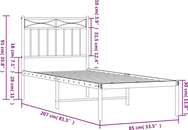 VidaXL Kovový rám postele s čelem 80 x 200 cm [373731] Barva: Bílá