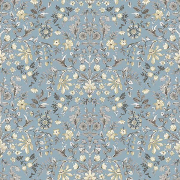 Modrá vliesová tapeta na zeď s květinovým ornamentálním vzorem, 12326, Fiori Country, Parato