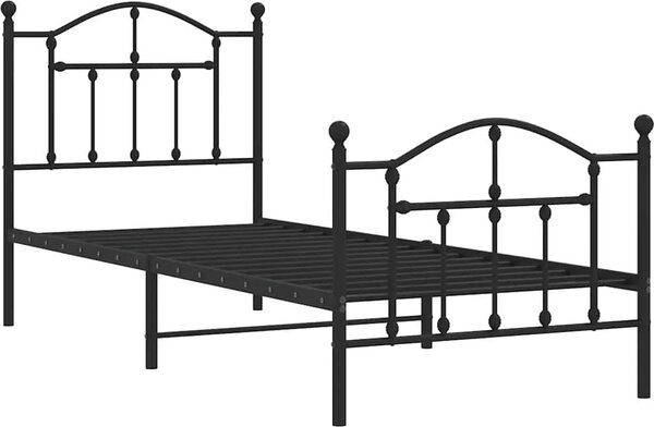 VidaXL Kovový rám postele s hlavovým a nožním čelem 90 x 200 cm [353499] Barva: Černá