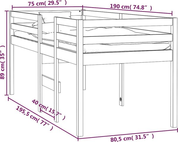 VidaXL Patrová postel 75 x 190 cm masivní borové dřevo [821621] Barva: Přírodní