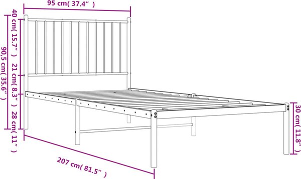 VidaXL Kovový rám postele s čelem 90 x 200 cm [350924] Barva: Černá