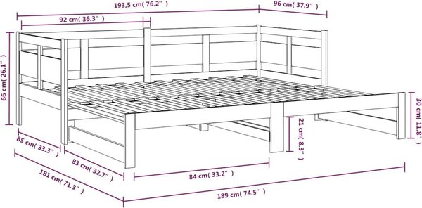 VidaXL Výsuvná postel masivní borovice 2x (90 x 190) cm [820325] Barva: Černá