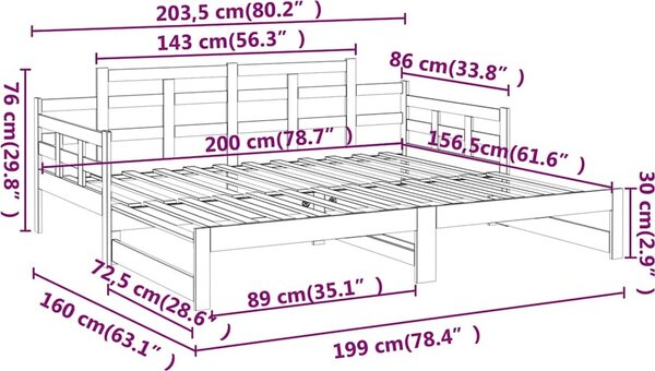 VidaXL Výsuvná postel masivní borovice 2x (80 x 200) cm [820350] Barva: Bílá