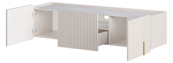 Závěsný TV stolek Malmi 150 cm - kašmírový / crema bianca / zlatý