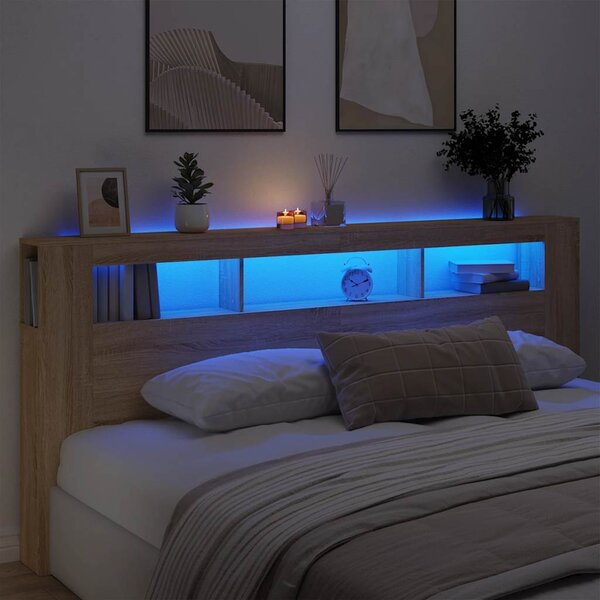 VidaXL Čelo postele s LED 220x18,5x103,5 cm kompozitní dřevo [837374] Barva: dub artisan