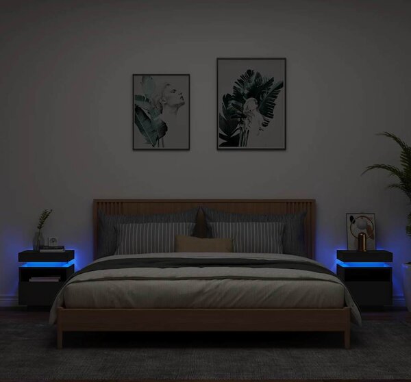 VidaXL Noční stolky s LED osvětlením 2 ks 40x39x48,5 cm [836785] Barva: Černá