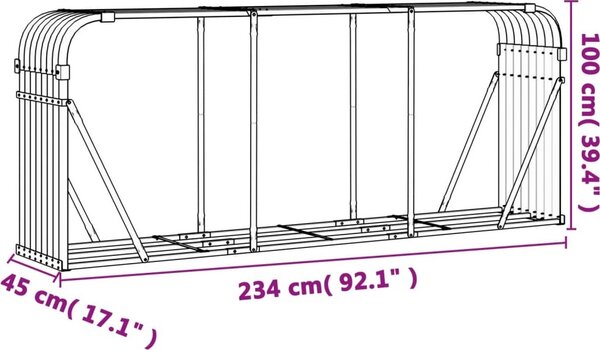 VidaXL Stojan na dřevo 234 x 45 x 100 cm pozinkovaná ocel [364545] Barva: Vzhled dřeva