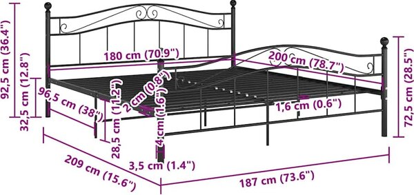 VidaXL Rám postele kov 180 x 200 cm [325003] Barva: Černá