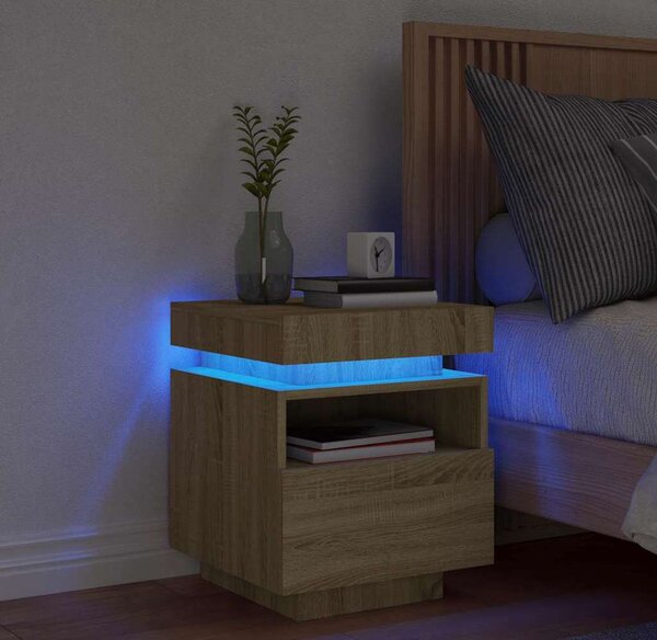 VidaXL Noční stolek s LED osvětlením 40 x 39 x 48,5 cm [836794] Barva: dub sonoma