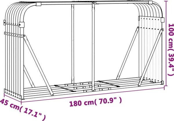 VidaXL Stojan na dřevo 180 x 45 x 100 cm pozinkovaná ocel [364564] Barva: Hnědá