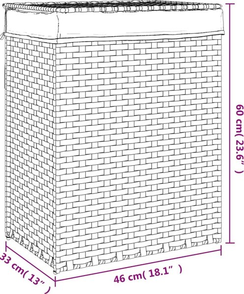 VidaXL Koš na prádlo s víkem 46 x 33 x 60 cm polyratan [372032] Barva: Černá