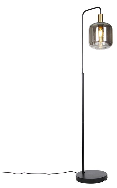 Chytrá stojací lampa černá se zlatým a kouřovým sklem včetně WiFi A60 - Zuzanna