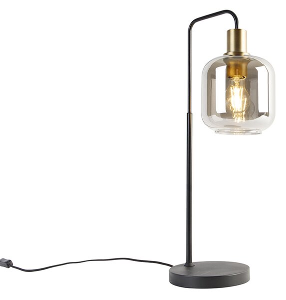 Chytrá stolní lampa černá se zlatým a kouřovým sklem včetně WiFi A60 - Zuzanna