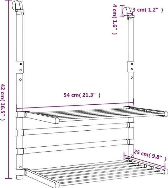 VidaXL Sušák na prádlo na balkon 54 x 25 x 42 cm hliník [154604]