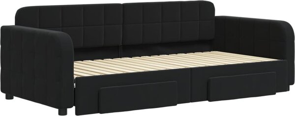 VidaXL Válenda s přistýlkou a zásuvkami 90 x 190 cm samet [3196992] Barva: Černá