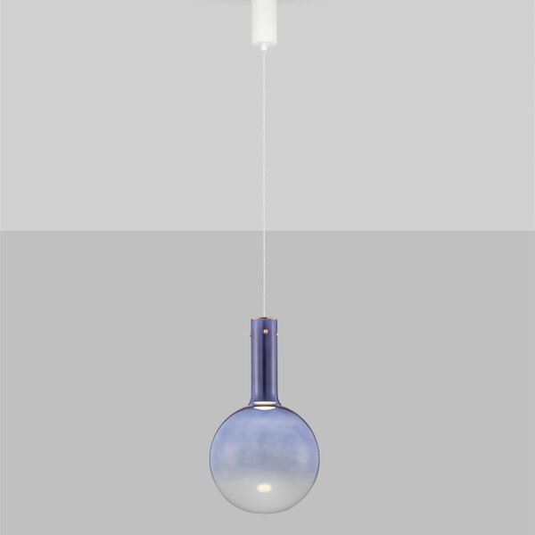 Modré skleněné závěsné LED světlo Nova Luce Nostos 25 cm