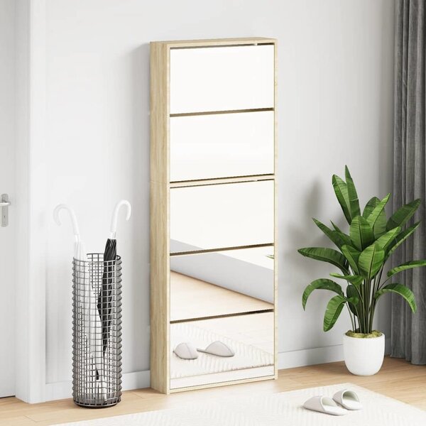 VidaXL Botník se zrcadlem 5patrový 63 x 17 x 169,5 cm [273937] Barva: Bílá