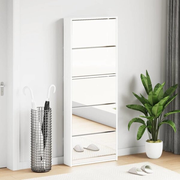 VidaXL Botník se zrcadlem 5patrový 63 x 17 x 169,5 cm [273937] Barva: Bílá